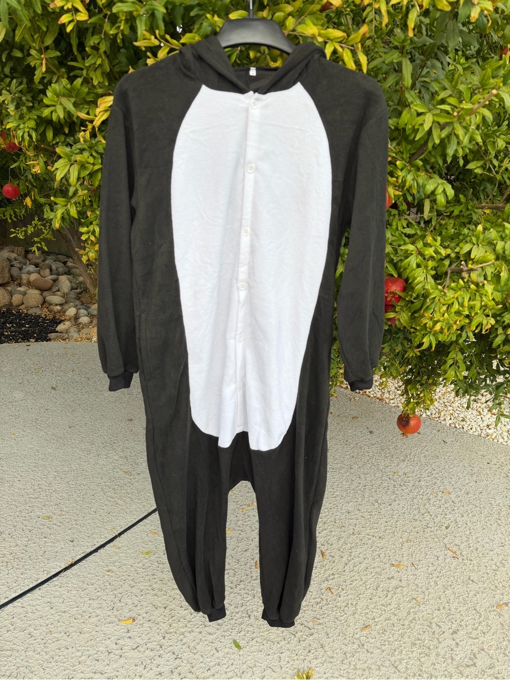 NEW Black and White women’s Hooded One-Piece Pajamas costume Halloween size S